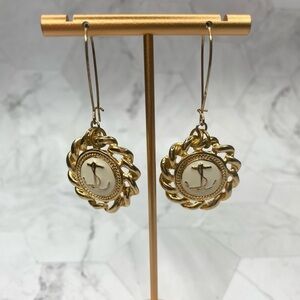 Nautical Dangling Earrings Vintage Gold Color